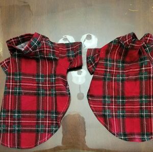 Two Matching Red and Green Plaid Dog Pajama Shirts